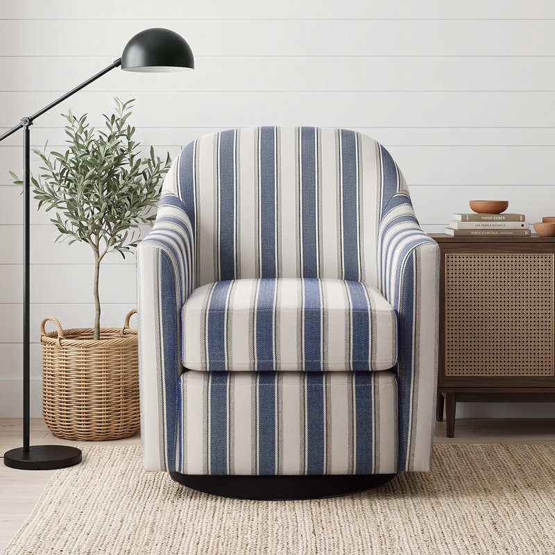 Fauteuil d'appoint pivotant en tissu 29,92 po Linend, Lin rayé bleu marine