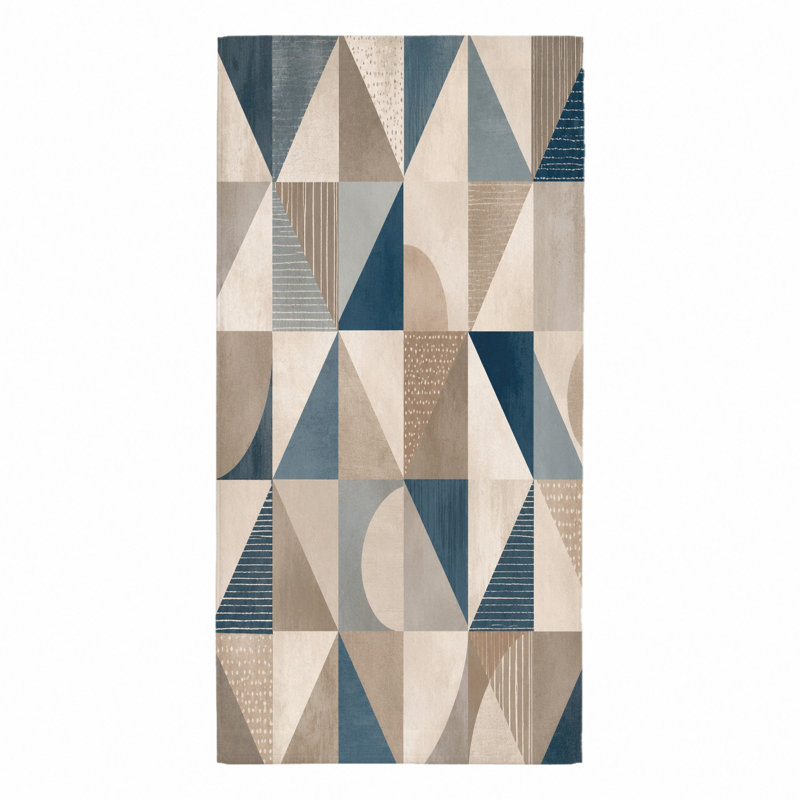 1 serviette de plage géométrique, motif triangulaire abstrait avec rayures bleues, beiges et blanches, grande microfibre pour voyage, camping, unisexe