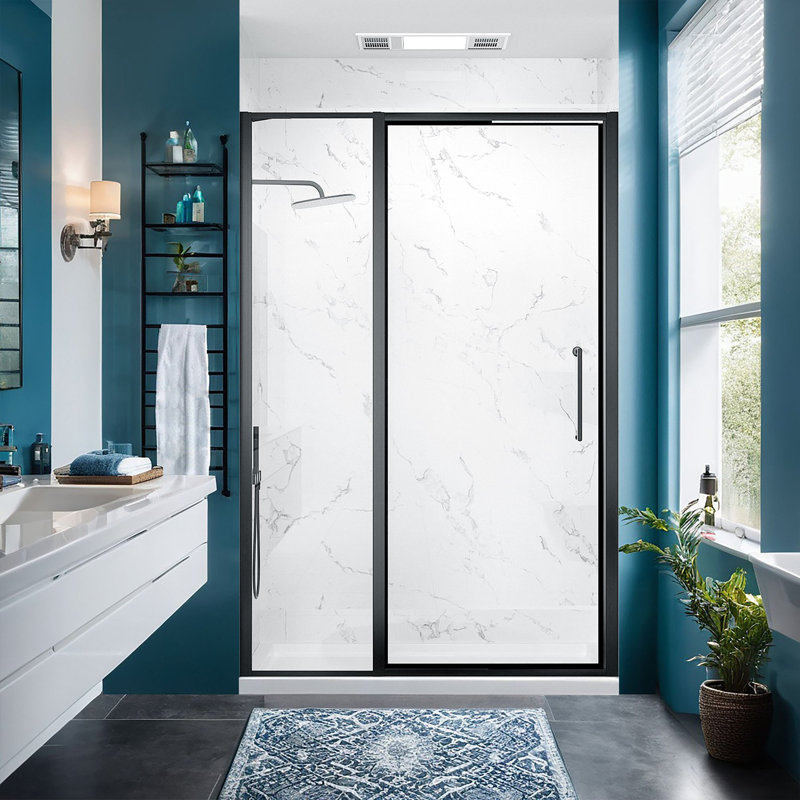46.5" - 48" W × 72" H Semi-Frameless Folding Shower Door With 1/4" Tempered Safety Glass