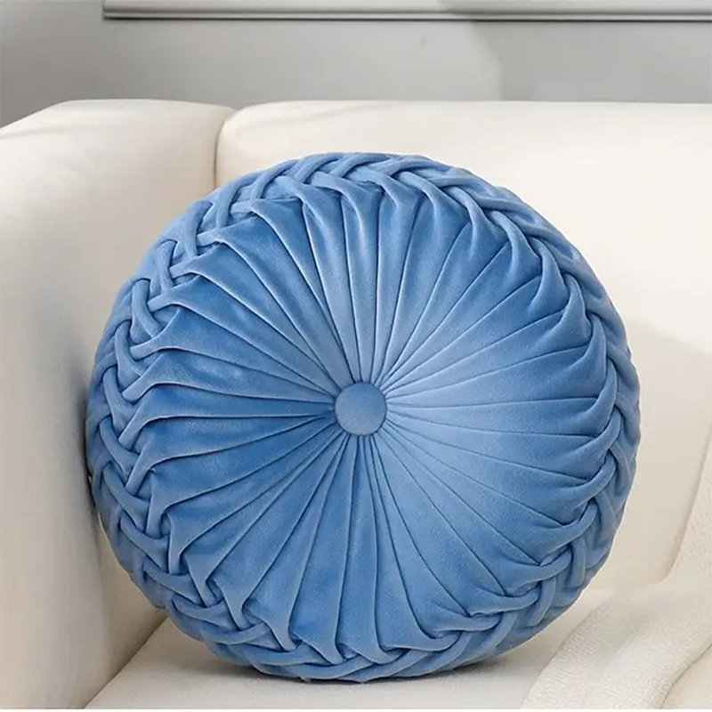 Coussin décoratif rond en velours bleu pâle 15 po, Bleu clair