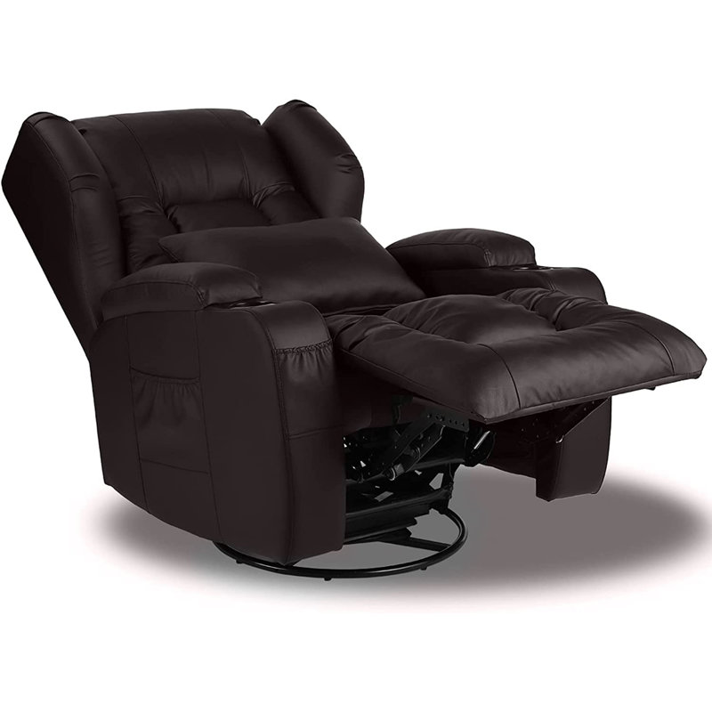 Fauteuil à bascule pivotant manuel inclinable avec porte-gobelets lombaires, Brun foncé