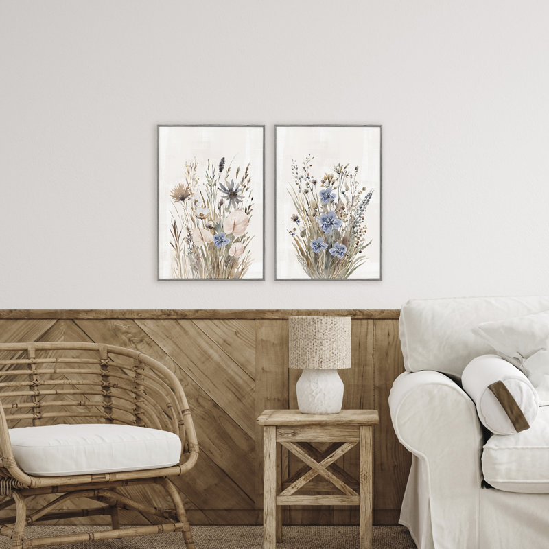 Ensemble de 2 giclées encadrées Soft Cottage Graminées, par 1x, Estampe numérique Farmhouse, H 30 po x l 40 po