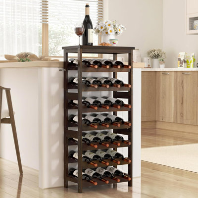 Bamboo Wine Rack 6-Tier Freestanding Floor Standing Wine Bottle Holder With Tabletop, Wave Board Design For Freshness, Sturdy Natural Bamboo Construction, Wall-Mountable For Stability