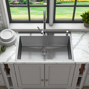 51 Noah's Collection brushed stainless steel commercial double bowl  reversible undermount sink with an integral drain board
