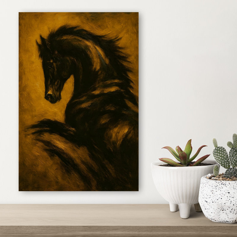 Dramatic Black Horse, 18" H x 12" W