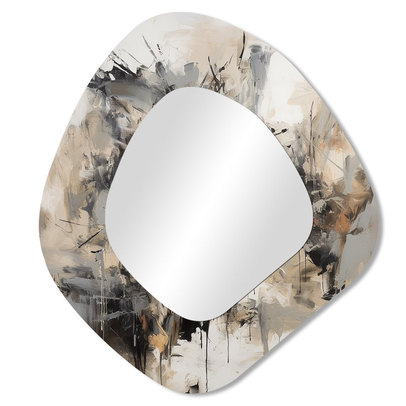 Gris noir intérieur des mondes de marbre III - grand miroir de forme unique géométrique, miroir mural décoratif asymétrique moderne, impression d'art en métal