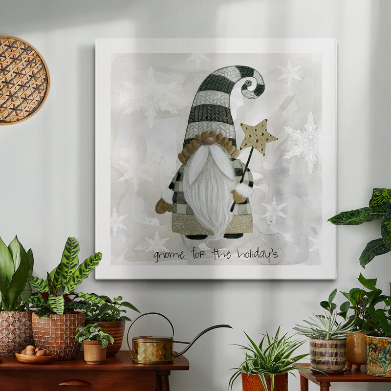 Gnome pour les fêtes - Toile tendue avec châssis de qualité supérieure - prête à être accrochée