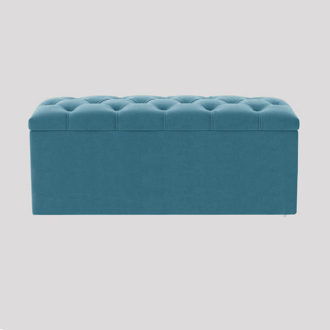 Luna Wide Chesterfield Velvet Rectangle Solid Color Standard Ottoman Box with Storage, Upholstered Deep Storage End of Bed Bench