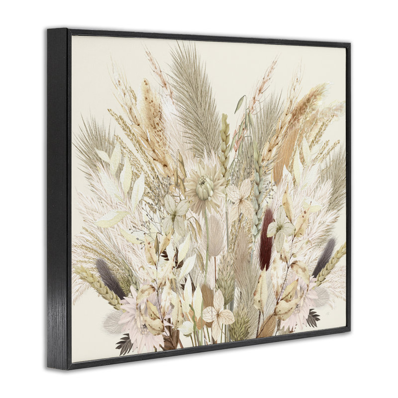 Giclée encadrée par blé naturel et herbes de campagne, design par Val Rhodes, H 16 po x l 20 po, Giclée encadrée noir minuit