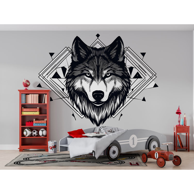 Adhésif décoratif loup - loup géométrique, décoration moderne loup 326Mv, H 35 po x l 18 po