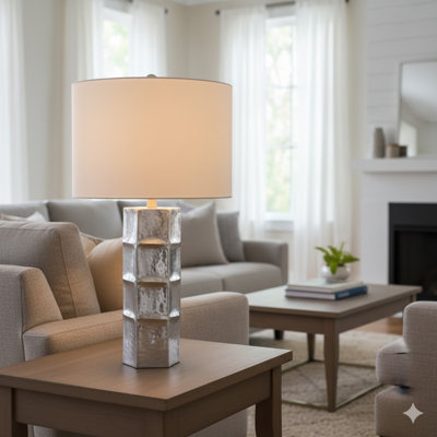 Transitional 1 Light Silver Leaf Table Lamp