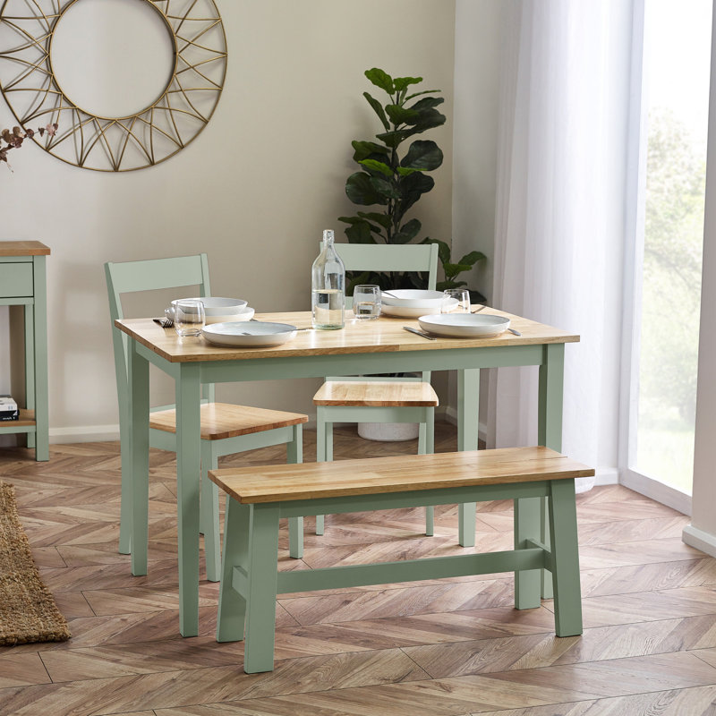 Hayasdan Solid Wood Bench, Brown/Sage Green