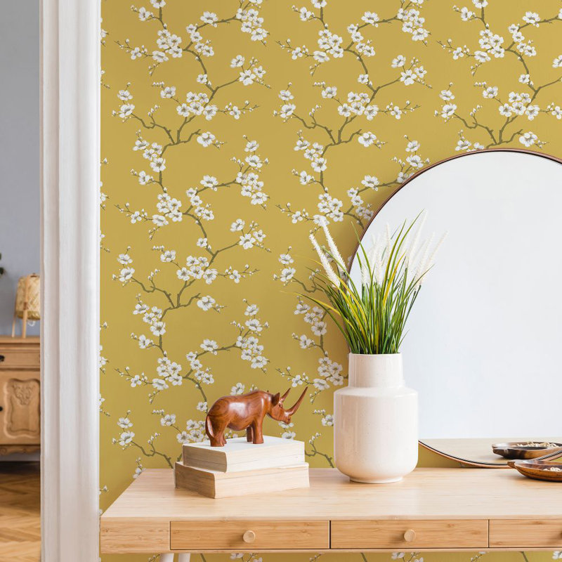 Fresco Apple Blossom Floral Wallpaper, Yellow