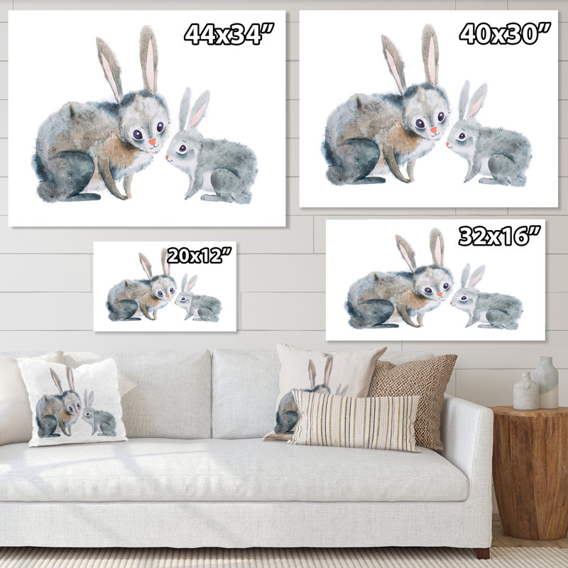 Mère lapin et bébé lapin - peinture sur toile, H 34 po x l 44 po, Toile tendue