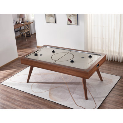 Table de hockey sur air de style moderne du milieu du siècle avec ventilateur puissant, tableau de pointage intégré, poussoirs et palets inclus.