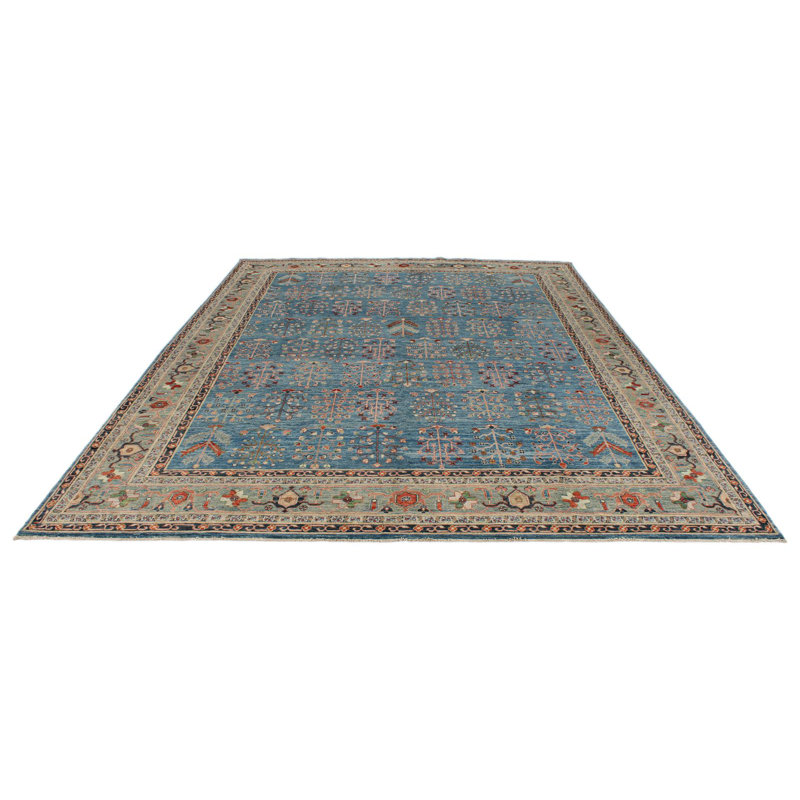 Tapis traditionnel bleu et vert 9 x 12