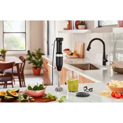 KitchenAid Corded Variable-Speed Immersion Blender in Black Matte with Blending Jar