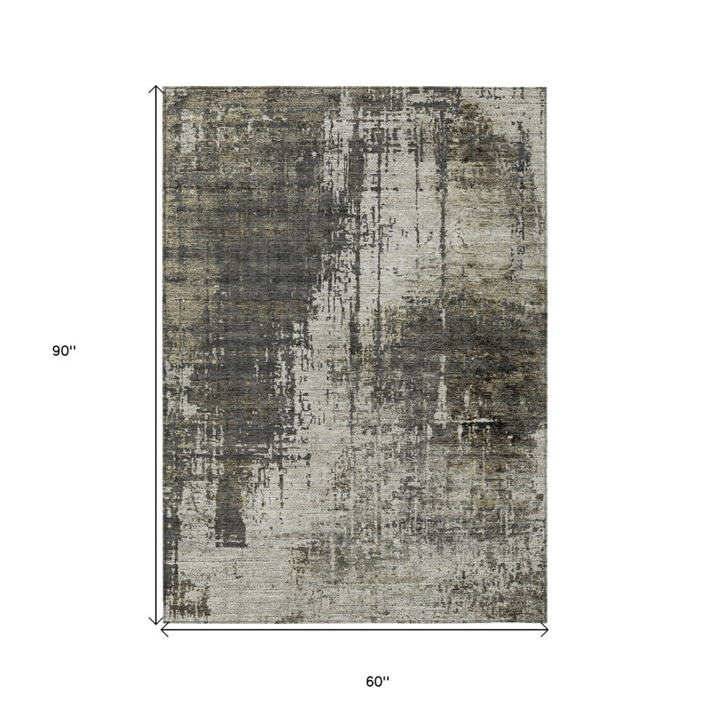 Tapis intérieur lavable abstrait beige 5 pi x 8 pi
