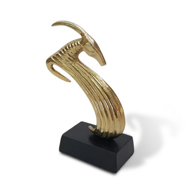 Gold Bronze Aluminium Antelope Sculpture - Abstract Decorative Figure on Black Base for Home Accessories