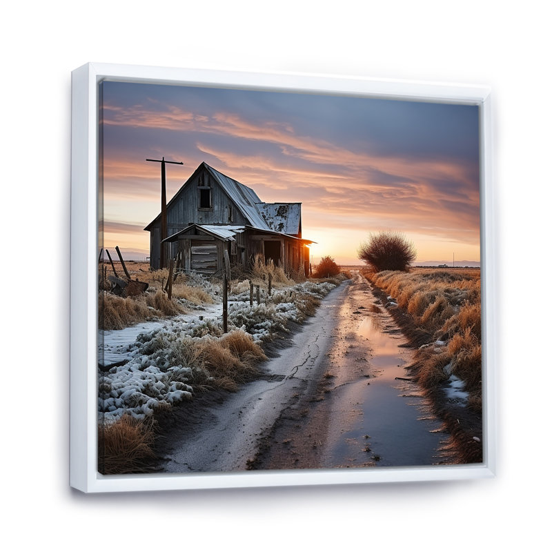 Barns Winter Scenery sur toile, H 36 po x l 36 po x P 1,5 po, Cadre flottant blanc