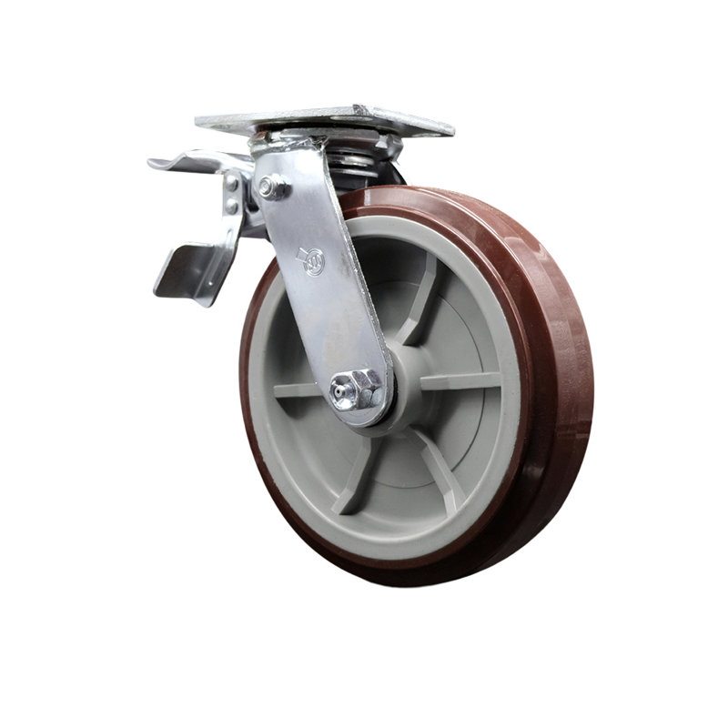 8 Inch Polyurethane Swivel Caster with Ball Bearing and Total Lock Brake SCC