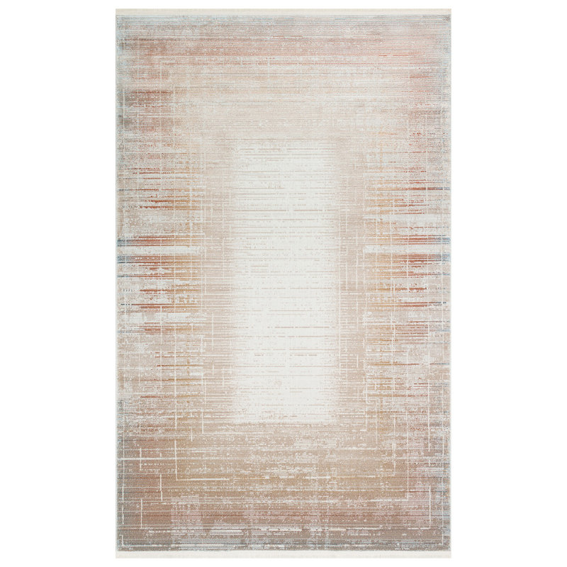 Tapis ivoire rayé rectangulaire en polyester tissé à la machine 5 pi 3 po x 7 pi 7 po Maelyne