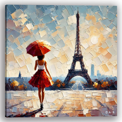 «Parisian Stroll Under the Umbrella», art mural sur toile tendue