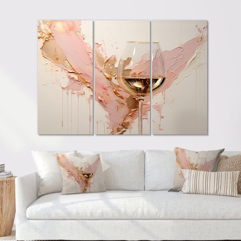 Minimalisme vin champagne II - ensemble de décoration murale vin et champagne, H 32 po x l 48 po x P 1 po