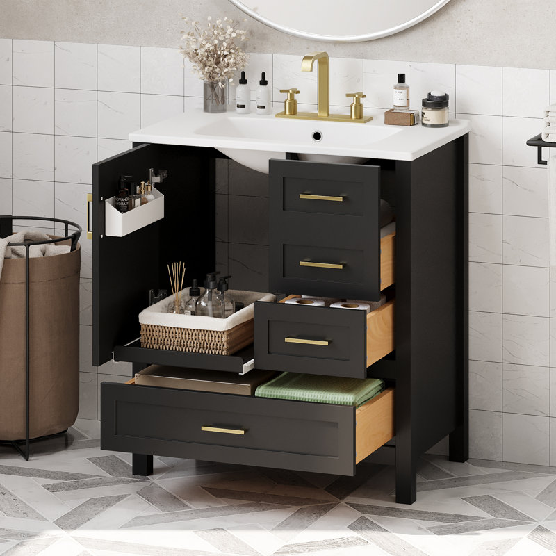 Meuble-lavabo 30 po avec lavabo, Doré, Noir