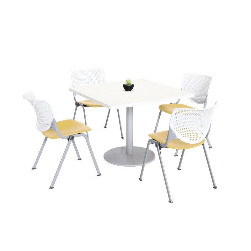 Ensemble de table de salle à manger et de chaise Kool Mode, H 29 po x L 36 po x l 36 po, Blanc / Jaune, Blanc