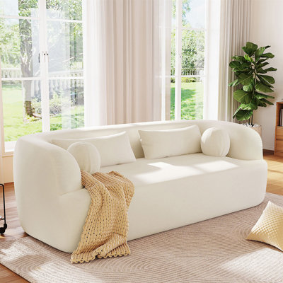Boneless 86" Chenille Boneless Couch, Upholstered Compressed Sofa, Curved Cloud Couch With Pillows