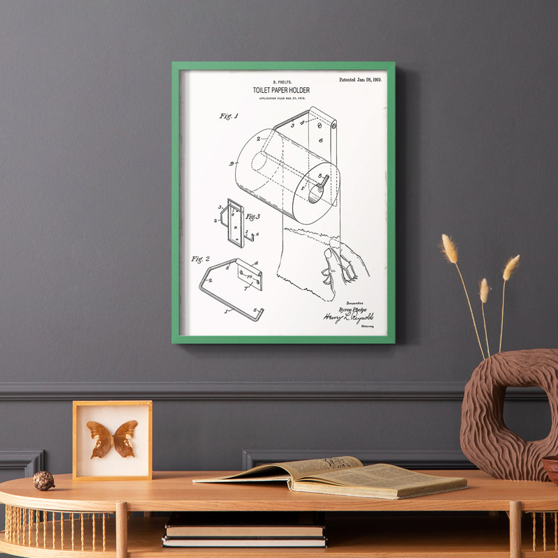 Papier hygiénique, brevet II, reproduction encadrée - bois massif, Cadre simple vert, H 10 po x l 8 po