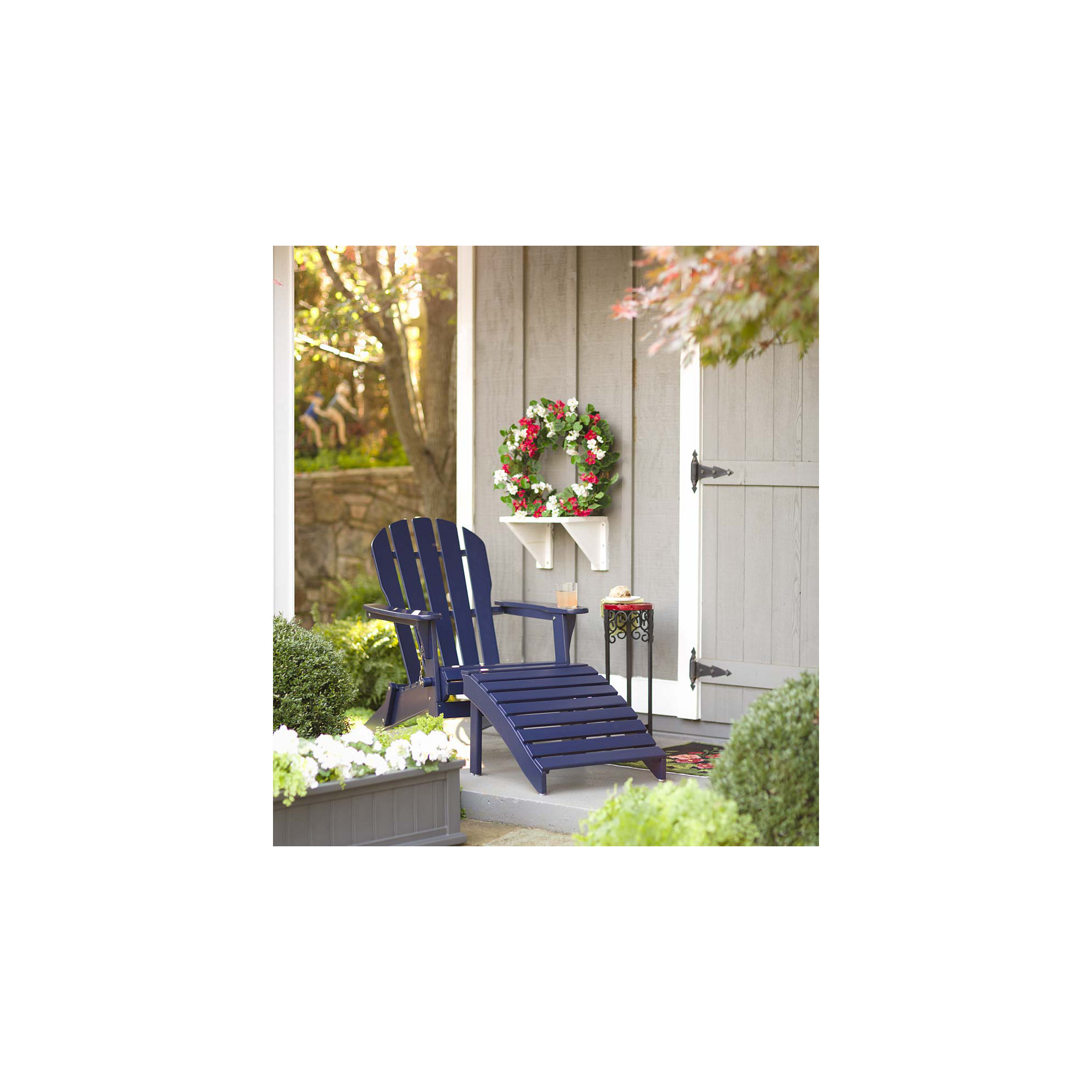 Hillandale Eucalyptus Foldable Outdoor Adirondack Chair, Navy