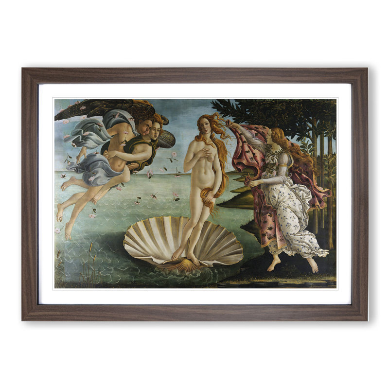 Birth of Venus by Sandro Botticelli - Picture Frame Painting on MDF, 48cm H x 65cm W x 2cm D, Walnut Framed