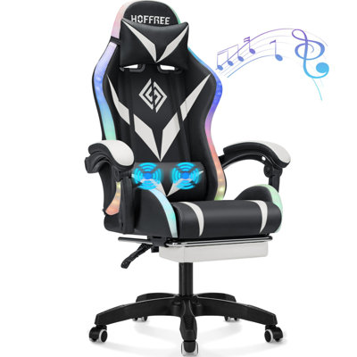 Hoffree Massage Ergonomic Gaming Chair with Bluetooth Speakers and RGB LED Lights