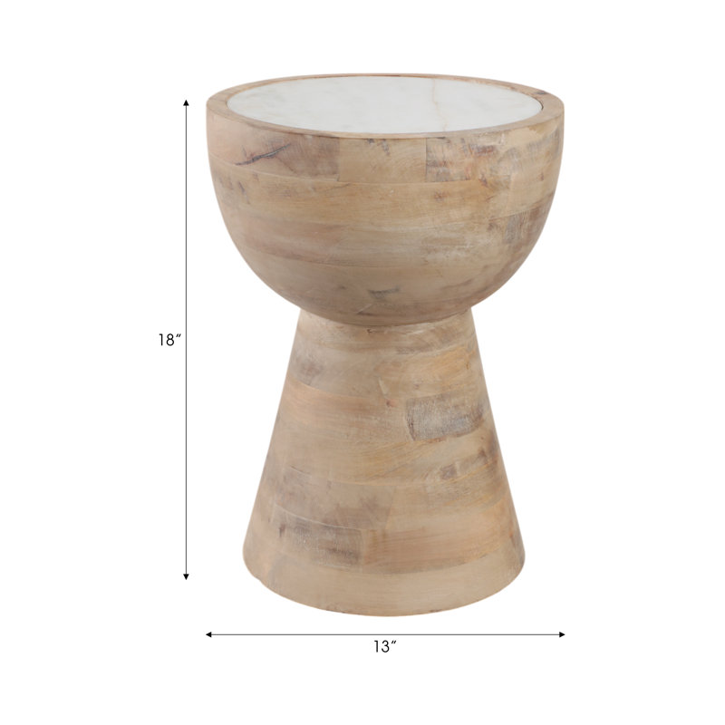 Mango Wood and Marble Accent Table - Modern Sculptural Side Table, Natural, White