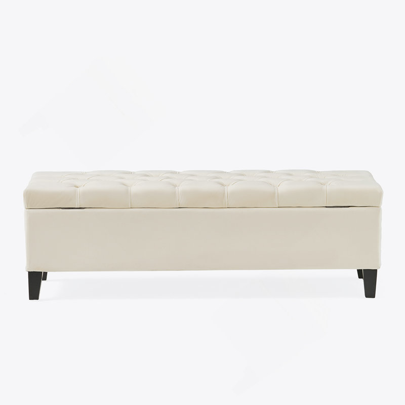 Button - Tufted And Diamond - Stitched Storage Ottoman, Beige, Beige