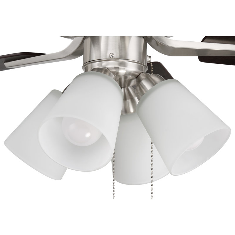 Pro Plus 114 White 4 Light Kit 52'' Ceiling Fan with LED Lights, Brushed Polished Nickel/Walnut