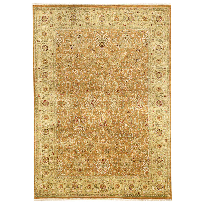 Hand Knotted Wool Area Rug in Brown And Gold