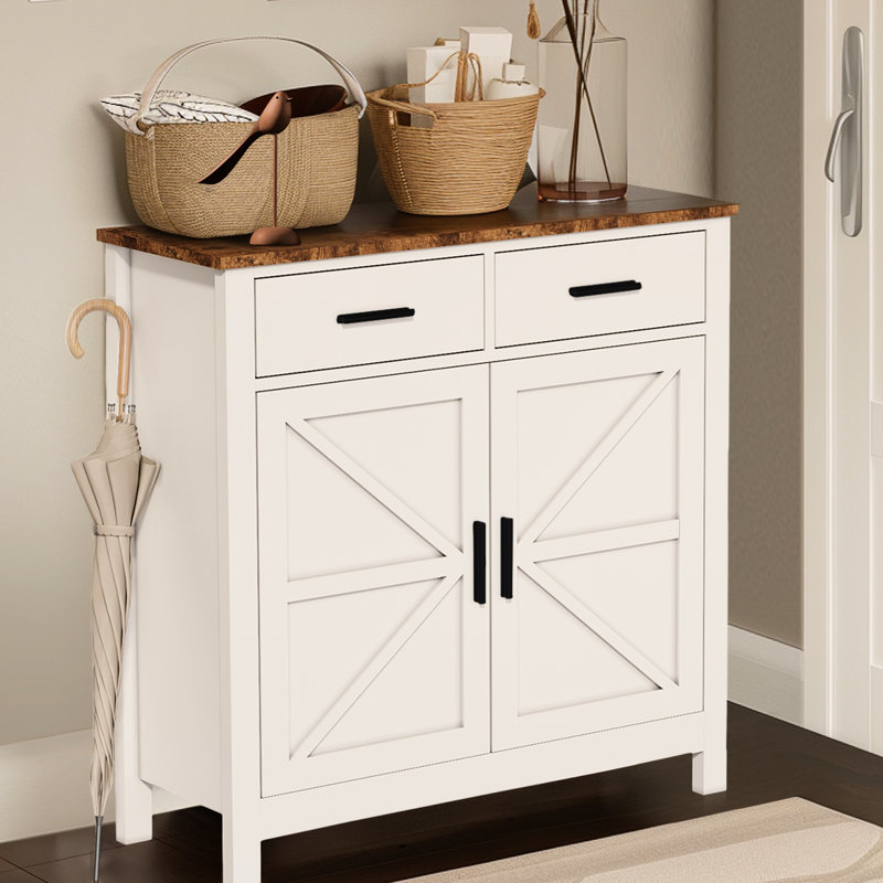 Buffet blanc pour la cuisine - 2 tiroirs et portes avec glissières pour le salon et la salle à manger, Blanc