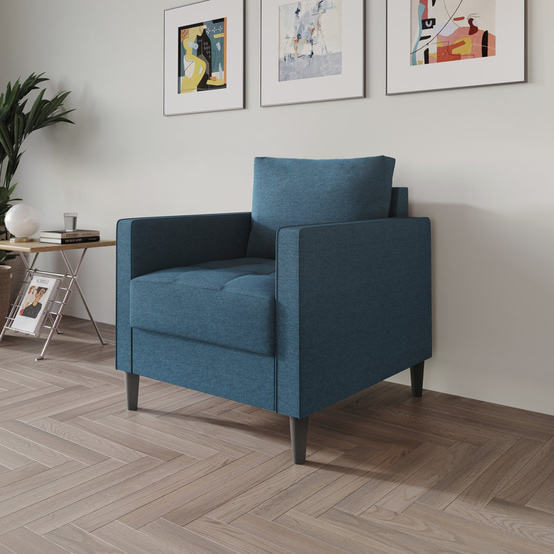 Fauteuil de 31,89 po de largeur Newquay, 100 % lin bleu