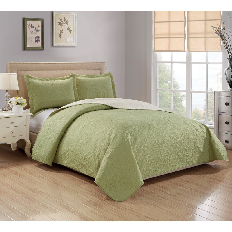 Ensemble de couvre-lit réversible 3 pièces Abbegail, Grand, Olive