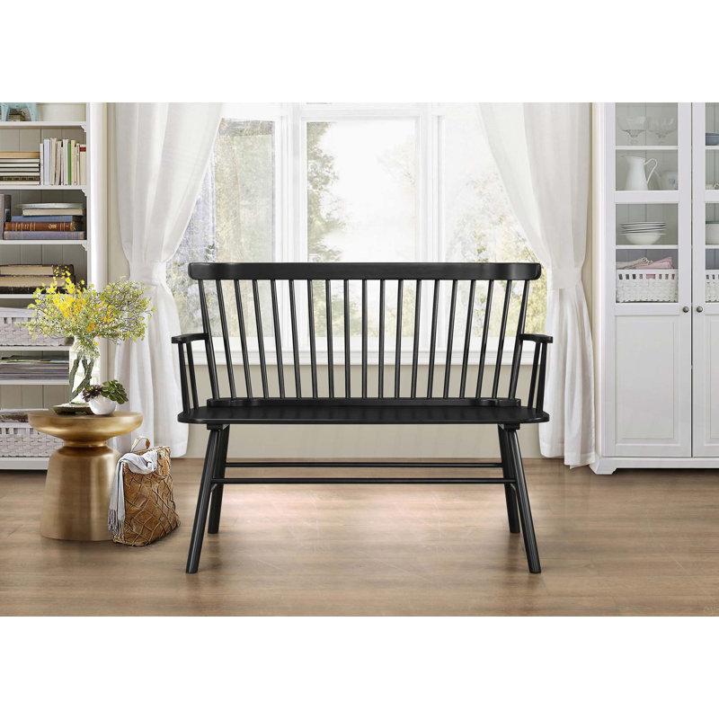 Casual Farmhouse Relaxed Vintage Wood Spindle Back Bench Wooden Chair, Black