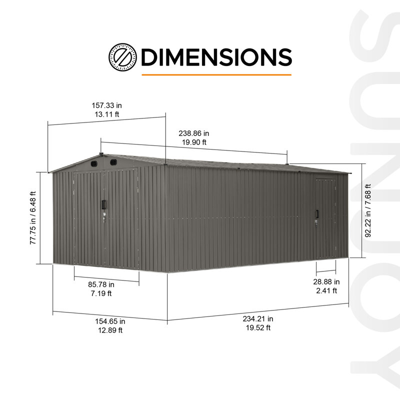 Sunjoy Outdoor Storage Shed 13 x 20 ft. Carport, Patio Metal Utility Large Storage Shed Garage with 2 Doors and 4 Vents, for Car, Truck, Bike, Garbage Can, Tool, Lawnmower