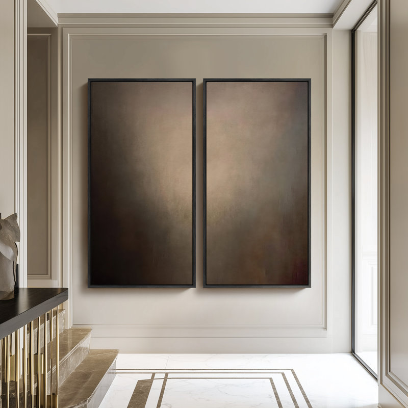 Grand ensemble d'art mural sur toile encadrée - Impressions abstraites minimalistes à dégradé neutre - 60 po x 30 po x 2 pièces
