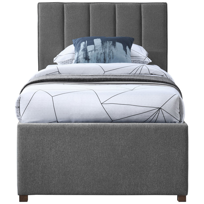 Upholstered Panel Bed, Grey Linen Textured Fabric