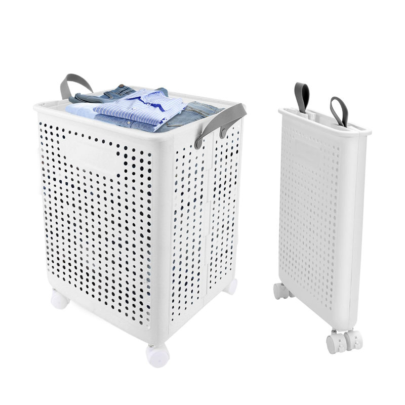 Plastic Rolling Laundry Basket with Handles