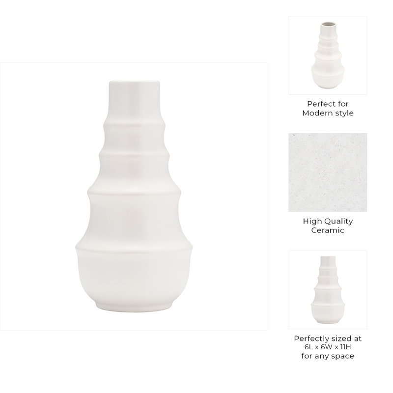 Vase en grès cérame avec motif sculpté étagé - Accent décoratif moderne pour décoration intérieure contemporaine et arrangements floraux