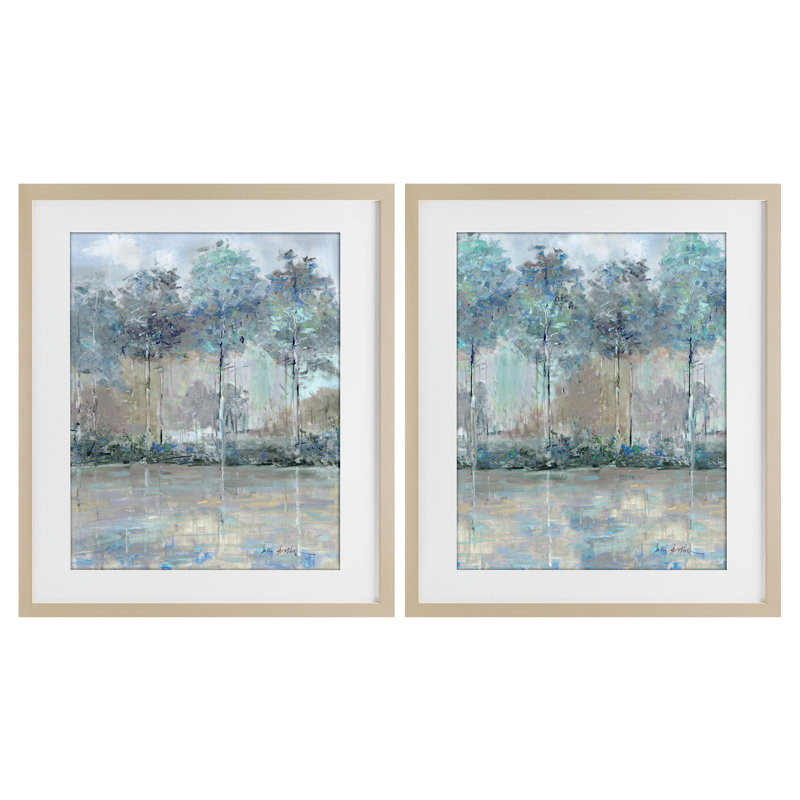 «Subdued Tree Landscape Impression», ensemble de 2 impressions encadrées sous verre, conception de Sally Swatland