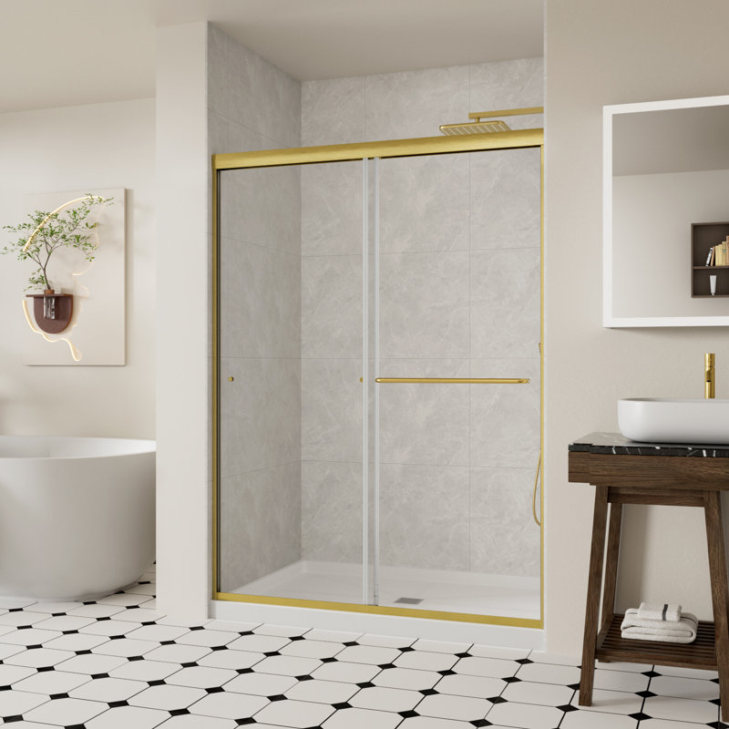 50-54" W X 72" H Double Sliding Frame Shower Door With 1/4" (6Mm) SGCC Clear Tempered Glass, Brushed Gold, Brushed Gold